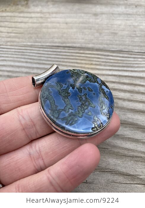 Round Moss Agate Owyhee Oregon Blue Opal Pendant - #Wcm3RmPyLTQ-3