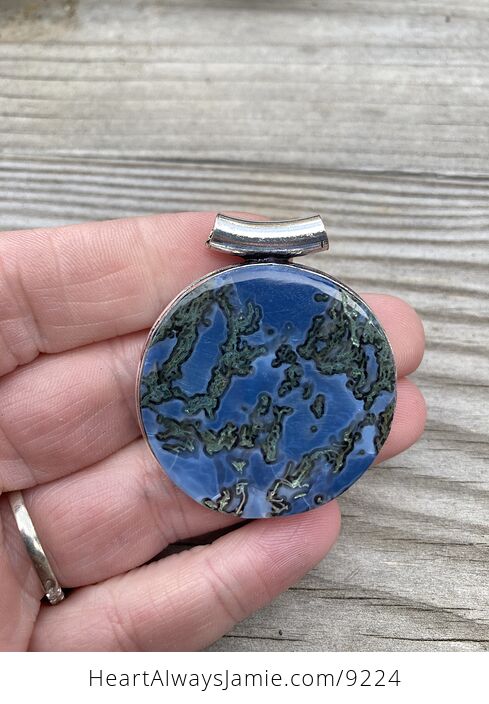 Round Moss Agate Owyhee Oregon Blue Opal Pendant - #Wcm3RmPyLTQ-2