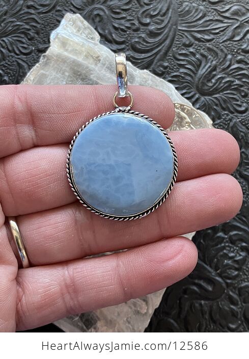 Round Natural Blue Owyhee Opal Crystal Stone Jewelry Pendant - #5s1WH9uh6EU-4