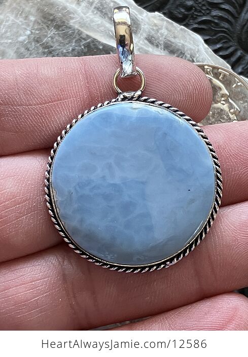 Round Natural Blue Owyhee Opal Crystal Stone Jewelry Pendant - #5s1WH9uh6EU-1