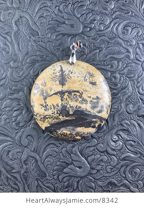 Round Natural Chinese Painting Picture Jasper Stone Jewelry Pendant - #ZuXZjgoaZYU-1