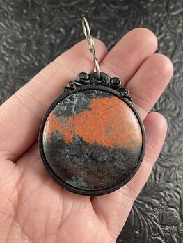 Round Natural Chrysocolla Cuprite Wood and Crystal Stone Jewelry Pendant #9khyw9d6LZY