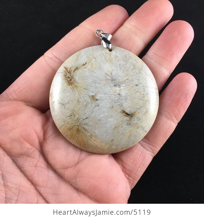 Round Natural Coral Fossil Stone Jewelry Pendant - #IOrpbBv63O4-1