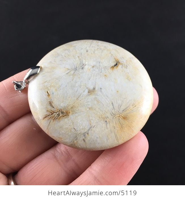 Round Natural Coral Fossil Stone Jewelry Pendant - #IOrpbBv63O4-4