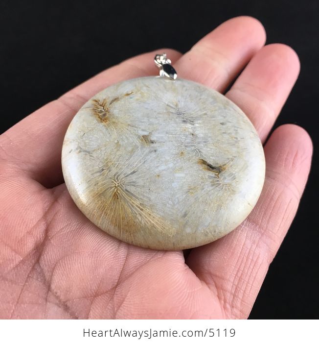 Round Natural Coral Fossil Stone Jewelry Pendant - #IOrpbBv63O4-2