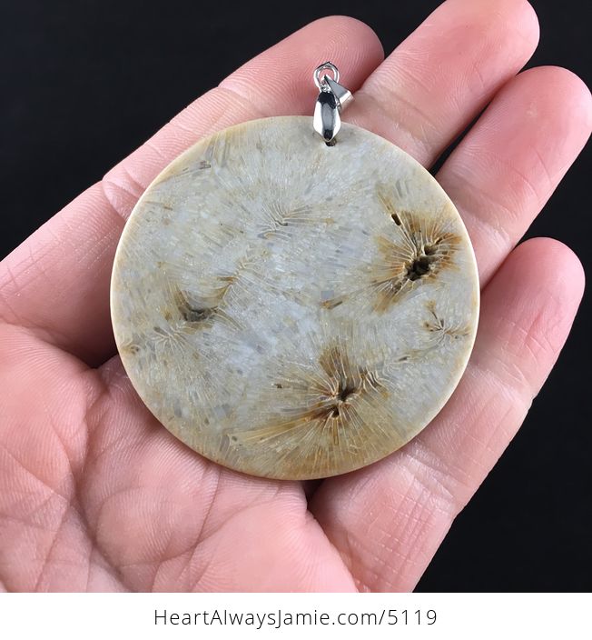 Round Natural Coral Fossil Stone Jewelry Pendant - #IOrpbBv63O4-6