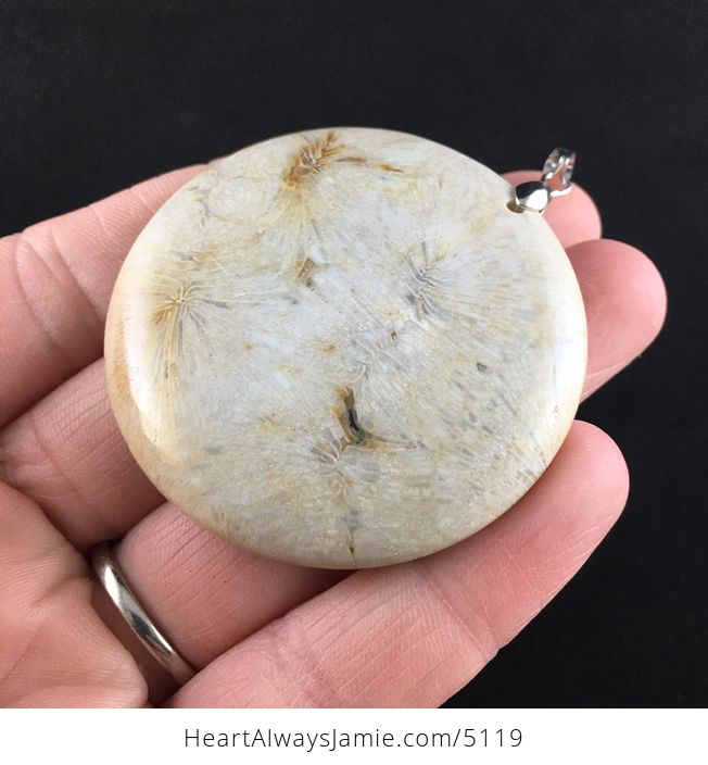 Round Natural Coral Fossil Stone Jewelry Pendant - #IOrpbBv63O4-3