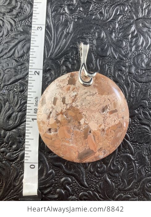 Round Natural Druzy Mexican Brecciated Jasper Crystal Stone Pendant Jewelry - #FS48z5sPMw8-1