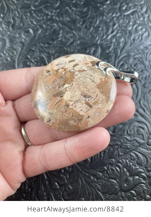 Round Natural Druzy Mexican Brecciated Jasper Crystal Stone Pendant Jewelry - #FS48z5sPMw8-4