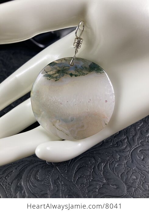 Round Natural Druzy Moss Agate Stone Jewelry Pendant - #g02al3Pblyo-3