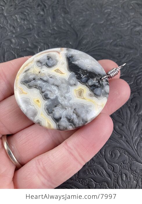 Round Natural Gray and Yellow Crazy Lace Agate Stone Jewelry Pendant - #vo3QUyn2HAg-2