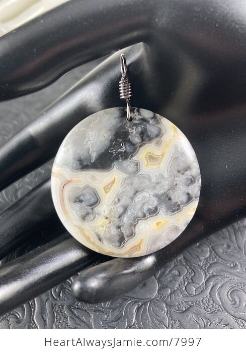 Round Natural Gray and Yellow Crazy Lace Agate Stone Jewelry Pendant - #vo3QUyn2HAg-7