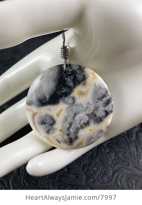 Round Natural Gray and Yellow Crazy Lace Agate Stone Jewelry Pendant - #vo3QUyn2HAg-6