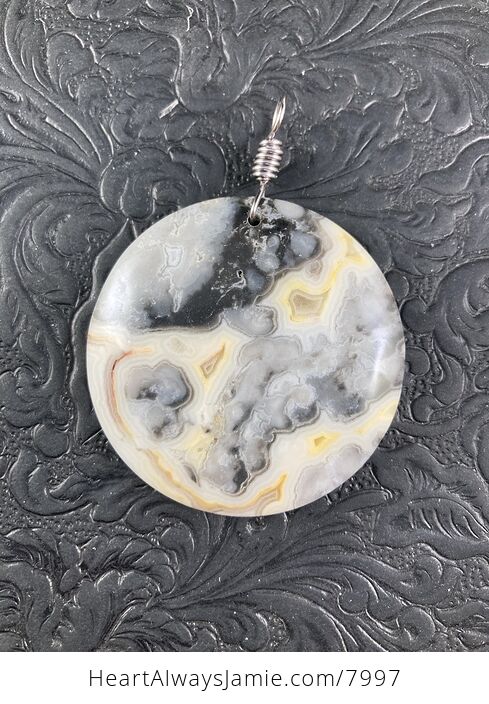 Round Natural Gray and Yellow Crazy Lace Agate Stone Jewelry Pendant - #vo3QUyn2HAg-4