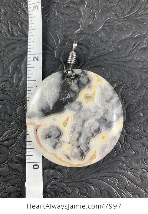 Round Natural Gray and Yellow Crazy Lace Agate Stone Jewelry Pendant - #vo3QUyn2HAg-5