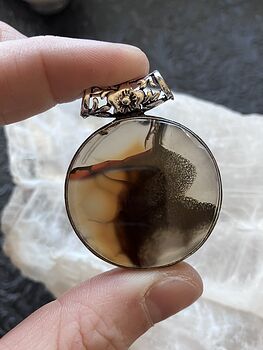 Round Natural Montana Agate Crystal Stone Jewelry Pendant #iJuOkBxPS60