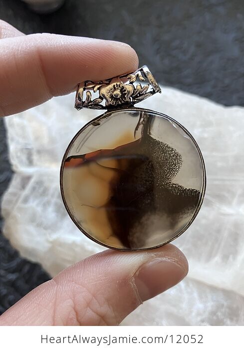 Round Natural Montana Agate Crystal Stone Jewelry Pendant - #iJuOkBxPS60-1