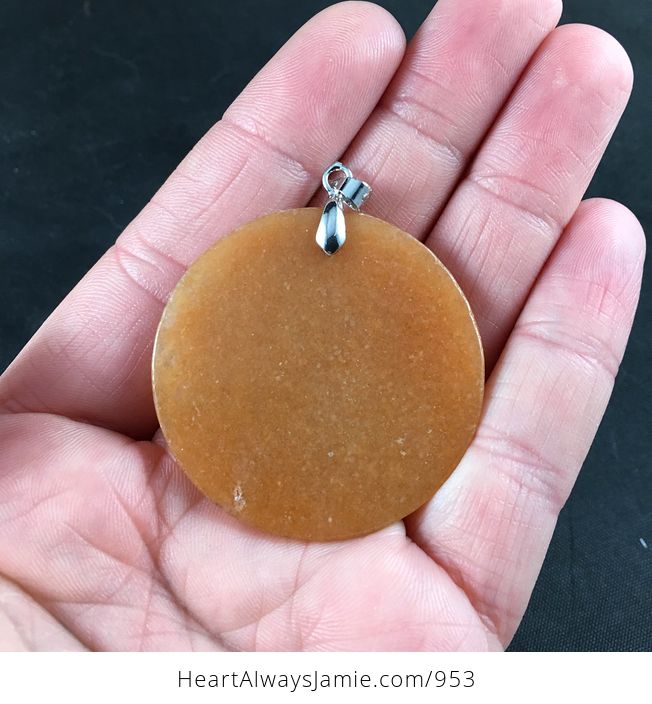 Round Orange Aventurine Stone Pendant Necklace - #SzYXvb6cWx4-2