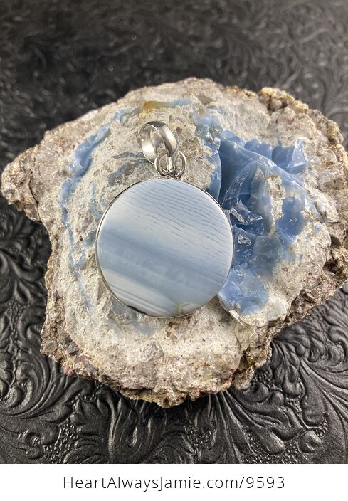 Round Oregon Owyhee Blue Opal Crystal Stone Jewelry Pendant - #VdpEEtAnAcY-1