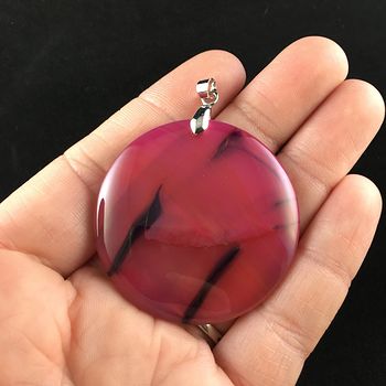 Round Pink Dragon Veins Agate Stone Jewelry Pendant #lcMrVF4hsMg
