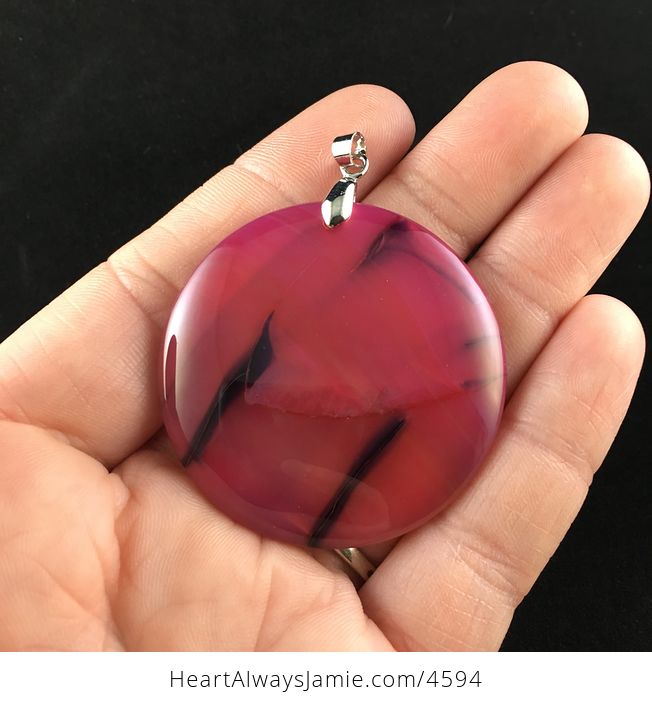 Round Pink Dragon Veins Agate Stone Jewelry Pendant - #lcMrVF4hsMg-1