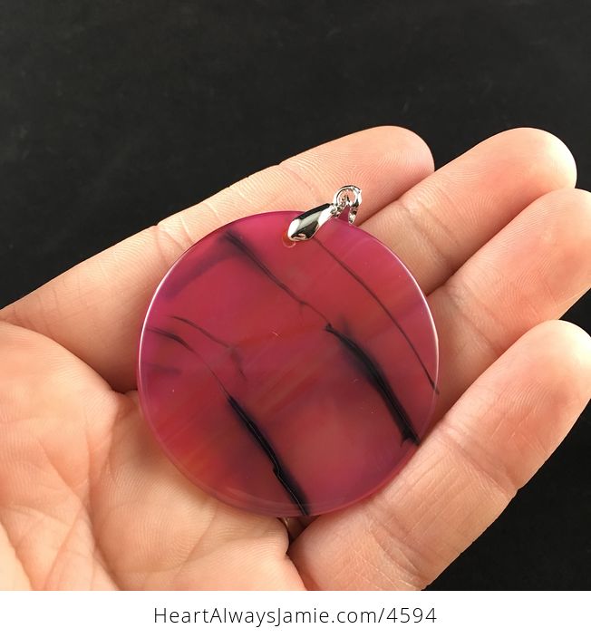 Round Pink Dragon Veins Agate Stone Jewelry Pendant - #lcMrVF4hsMg-4