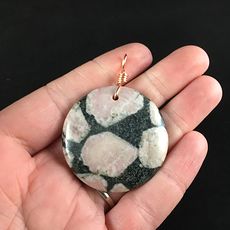 Round Pink Porphyry Jasper Stone Jewelry Pendant #dvdFC7tytTk