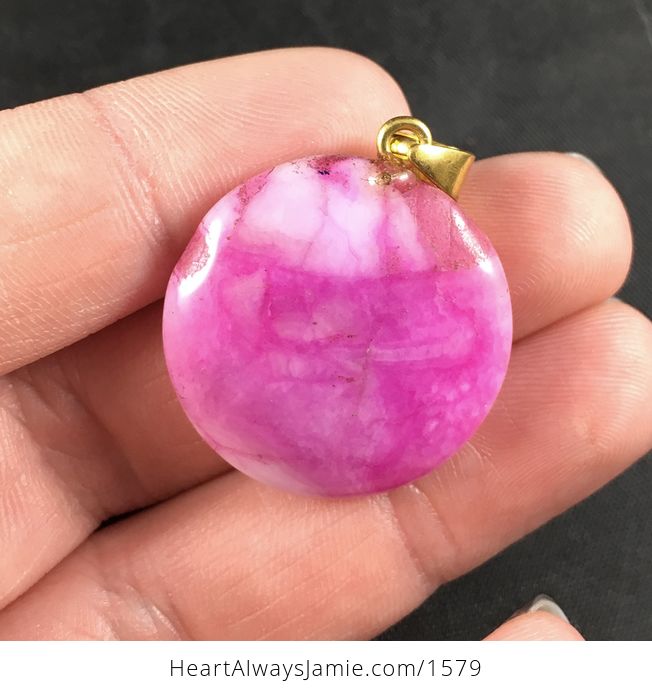 Round Pink Stone Pendant Necklace - #0Ma05GGxEpM-2