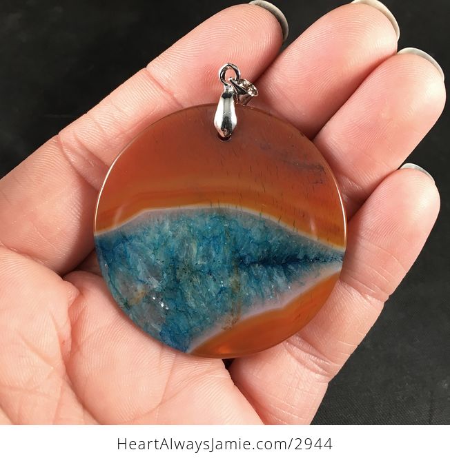Round Pretty Orange and Blue Druzy Agate Stone Pendant Necklace - #8Cu1rFXX4dQ-2