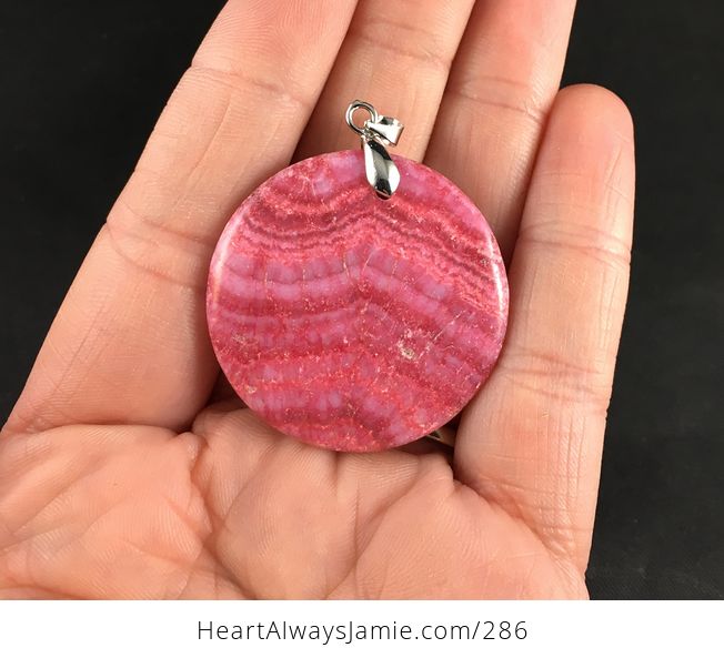 Round Pretty Pink Argentina Rhodochrosite Stone Pendant Necklace - #rLYCG06h4mw-2
