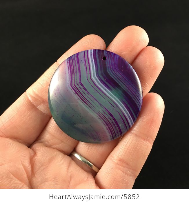 Round Purple and Green Agate Stone Jewelry Pendant - #6UIfZftGH0A-1