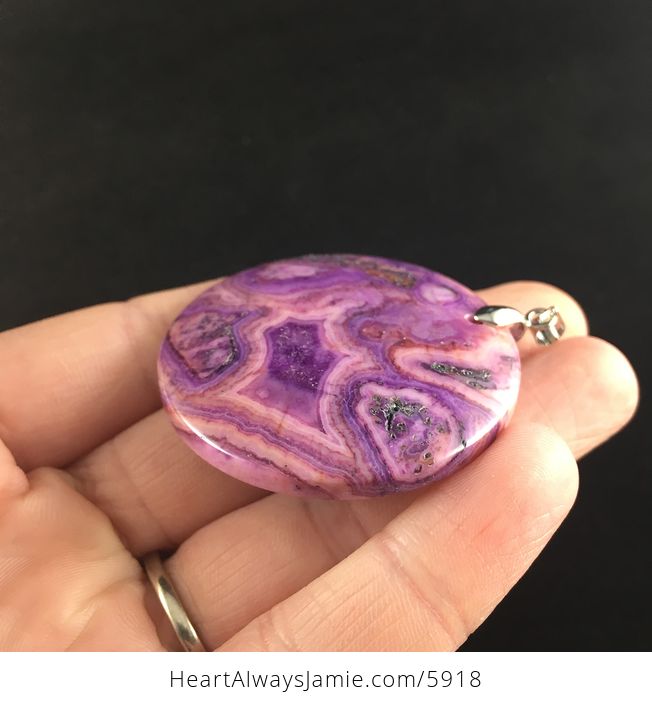 Round Purple Drusy Crazy Lace Agate Stone Jewelry Pendant - #0ZRJ70dUp00-3