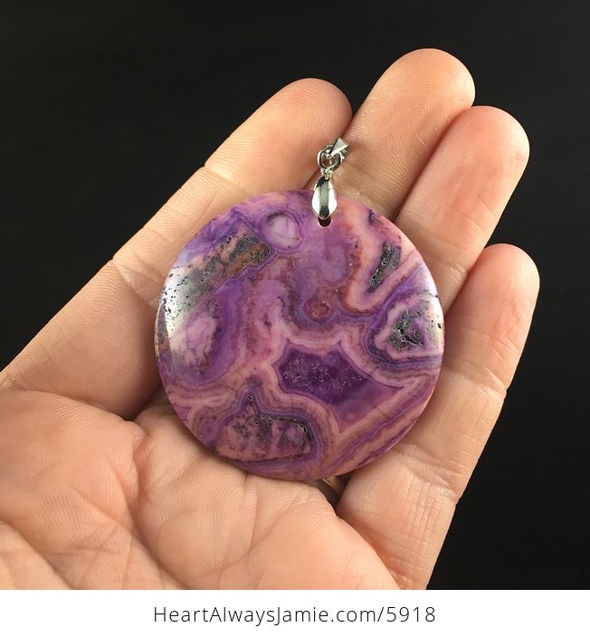 Round Purple Drusy Crazy Lace Agate Stone Jewelry Pendant - #0ZRJ70dUp00-1
