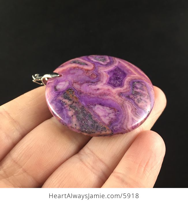 Round Purple Drusy Crazy Lace Agate Stone Jewelry Pendant - #0ZRJ70dUp00-4