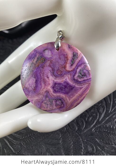 Round Purple Drusy Crazy Lace Agate Stone Jewelry Pendant - #JVzHUKMaMo8-1