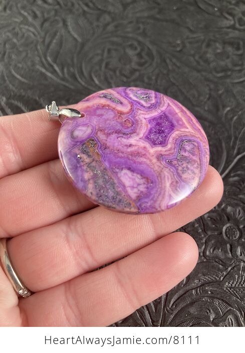 Round Purple Drusy Crazy Lace Agate Stone Jewelry Pendant - #JVzHUKMaMo8-4