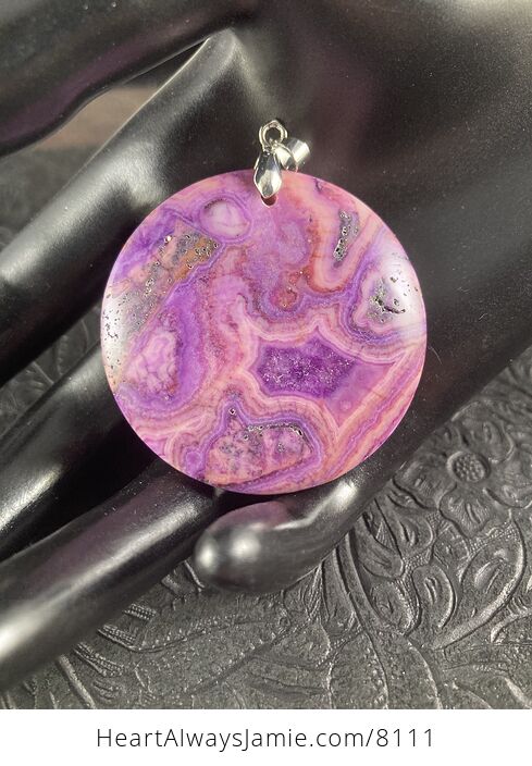 Round Purple Drusy Crazy Lace Agate Stone Jewelry Pendant - #JVzHUKMaMo8-7