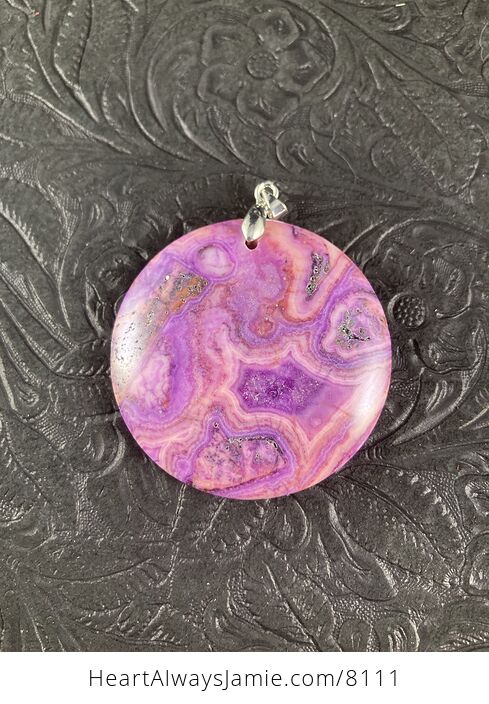 Round Purple Drusy Crazy Lace Agate Stone Jewelry Pendant - #JVzHUKMaMo8-5