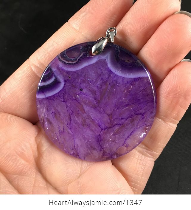 Round Purple Drusy Stone Pendant Necklace - #CPdIb8gRIfo-2