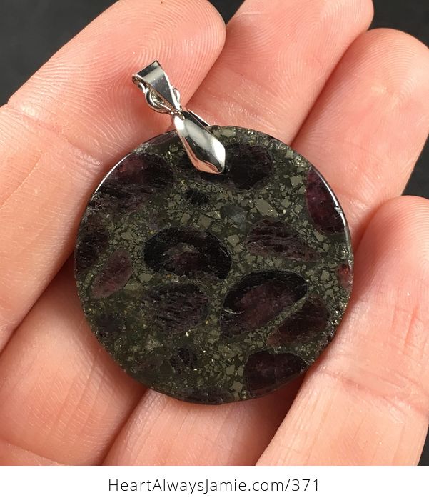 Round Pyrite and Garnet Stone Pendant Necklace - #smdNNdlRge0-2