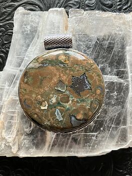 Round Rainforest Rhyolite Jasper Crystal Stone Jewelry Pendant #IsqY9GMgKvc