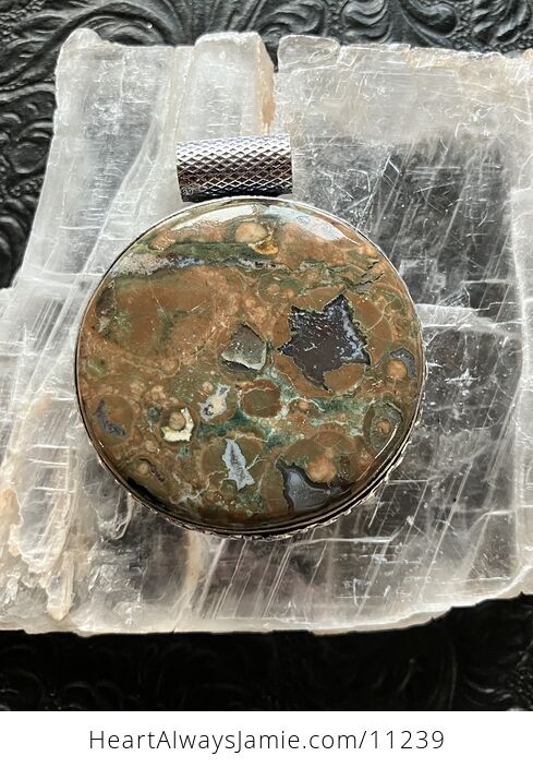 Round Rainforest Rhyolite Jasper Crystal Stone Jewelry Pendant - #IsqY9GMgKvc-1