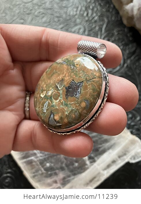 Round Rainforest Rhyolite Jasper Crystal Stone Jewelry Pendant - #IsqY9GMgKvc-9