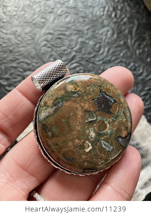 Round Rainforest Rhyolite Jasper Crystal Stone Jewelry Pendant - #IsqY9GMgKvc-8
