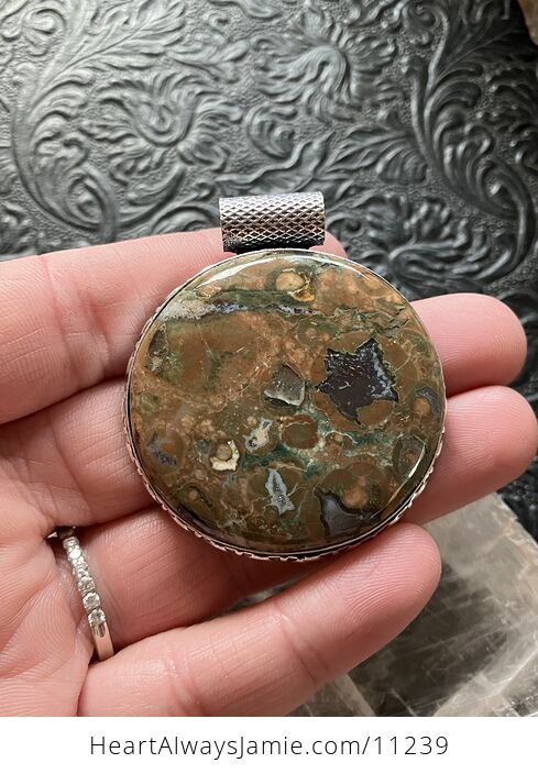 Round Rainforest Rhyolite Jasper Crystal Stone Jewelry Pendant - #IsqY9GMgKvc-6
