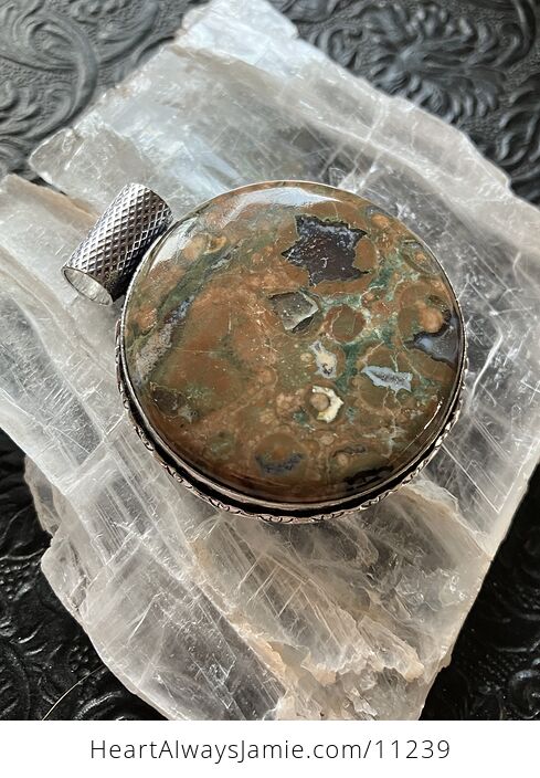 Round Rainforest Rhyolite Jasper Crystal Stone Jewelry Pendant - #IsqY9GMgKvc-2