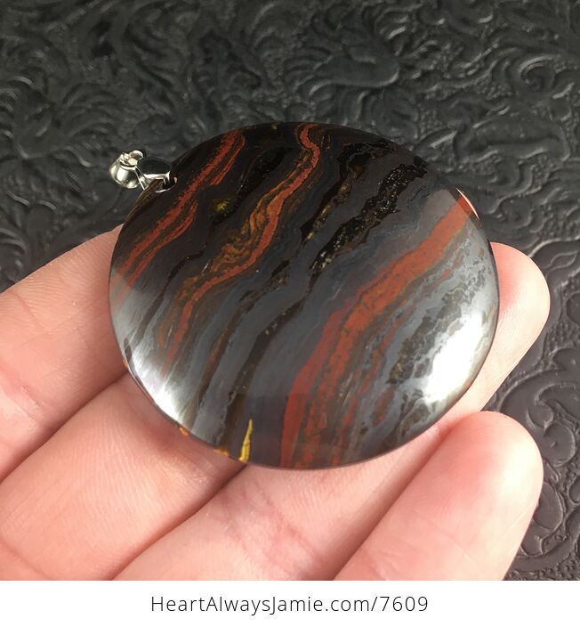 Round Red and Black Tigers Eye Stone Jewelry Pendant - #34ccMJgCotM-4