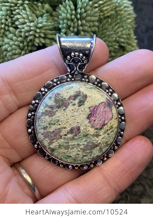 Round Ruby in Zoisite Handcrafted Stone Jewelry Crystal Pendant - #poCD68KVV74-1