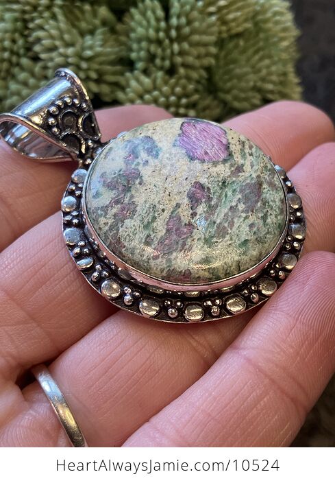 Round Ruby in Zoisite Handcrafted Stone Jewelry Crystal Pendant - #poCD68KVV74-3