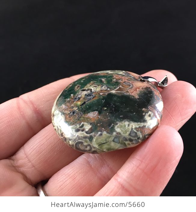 Round Shaped Rainforest Jasper Rhyolite Money Agate Stone Jewelry Pendant - #fvi3jFrhmNM-3